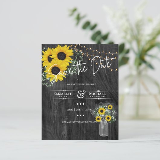 LeahG BUDGET Save the Date Schwarze Sonnenblumen (Stehend Vorderseite)