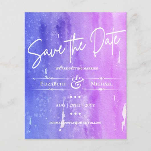 LeahG BUDGET Save the Date Wasserfarbe Lila (Vorderseite)