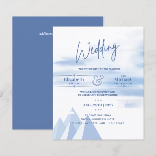 LeahG BUDGET Snowy Mountain Wedding Einladung (Vorne/Hinten)