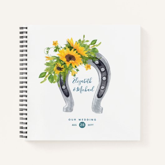 LeahG Budget Sonnenblumen Horseshoe Wedding Gästeb Notizblock (Vorderseite)