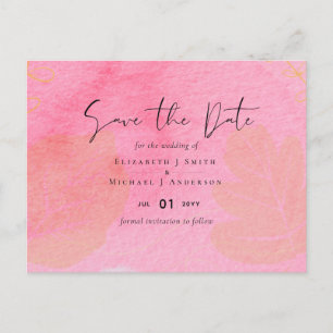 LeahG Budget Wedding Pink Peach Wassercolor Abstra Postkarte