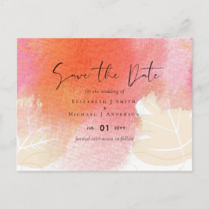 LeahG Budget Wedding Red Orange Watercolor Blätter Postkarte