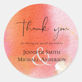 LeahG Budget Wedding Red Orange Watercolor Leaves Runder Aufkleber