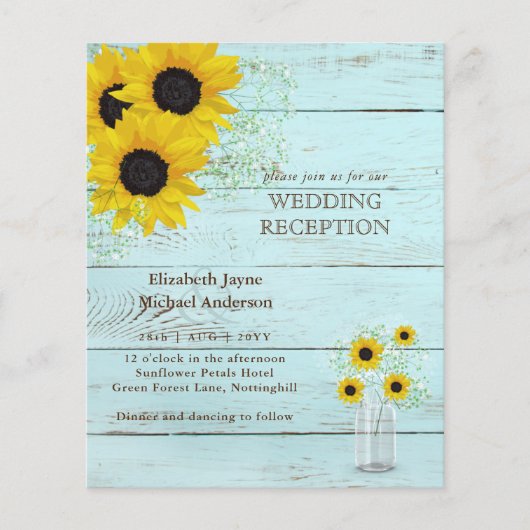 LeahG Budget Wedding REZEPTION Rustikale Sonnenblu (Vorderseite)