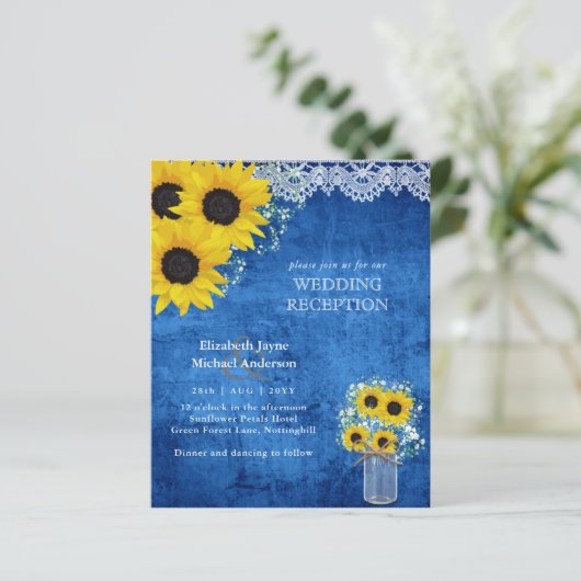 LeahG Budget Wedding REZEPTION Rustikale Sonnenblu (Stehend Vorderseite)