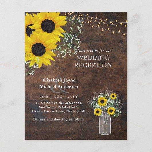 LeahG Budget Wedding REZEPTION Rustikale Sonnenblu (Vorderseite)