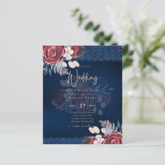 LeahG Burgundy Blue Rose Lace Hochzeit im Herbst E (Stehend Vorderseite)