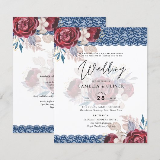 LeahG Burgundy Blue Rose Lace Hochzeit im Herbst E (Vorne/Hinten)