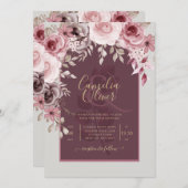 LeahG Burgundy Blush Roses Hochzeit im Herbst Inv. Einladung (Vorne/Hinten)