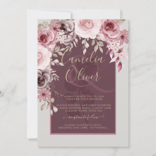 LeahG Burgundy Blush Roses Hochzeit im Herbst Inv. Einladung