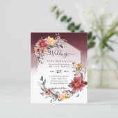 LeahG Burgundy Yellow Floral Wedding Einladung (Stehend Vorderseite)