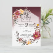 LeahG Burgundy Yellow Floral Wedding Einladung (Stehend Vorderseite)