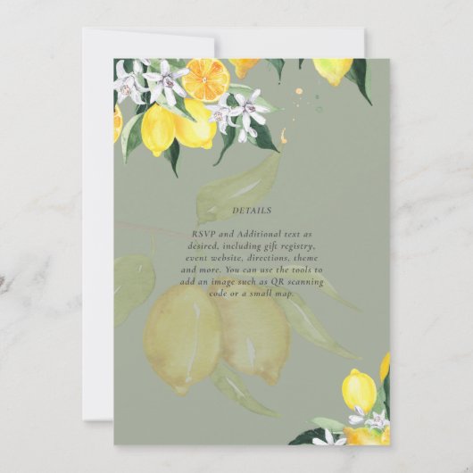 LeahG Citrus Lemons Budget Hochzeit Einladung Gelb (Rückseite)