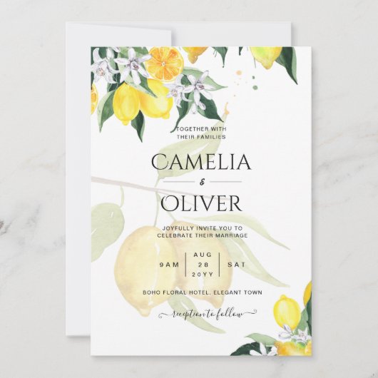 LeahG Citrus Lemons Budget Hochzeit Einladung Gelb (Vorderseite)