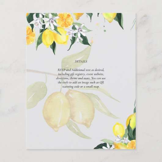 LeahG Citrus Yellow Lemons Wedding Invites (Rückseite)