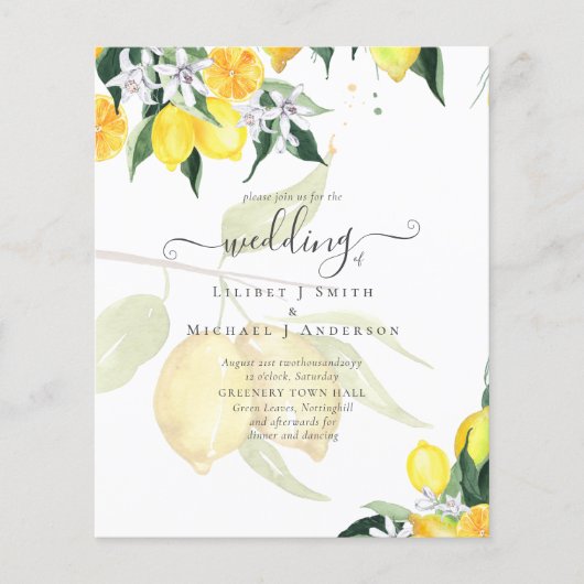 LeahG Citrus Yellow Lemons Wedding Invites (Vorderseite)