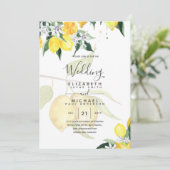 LeahG Citrus Yellow Lemons Wedding Invites Einladung (Stehend Vorderseite)