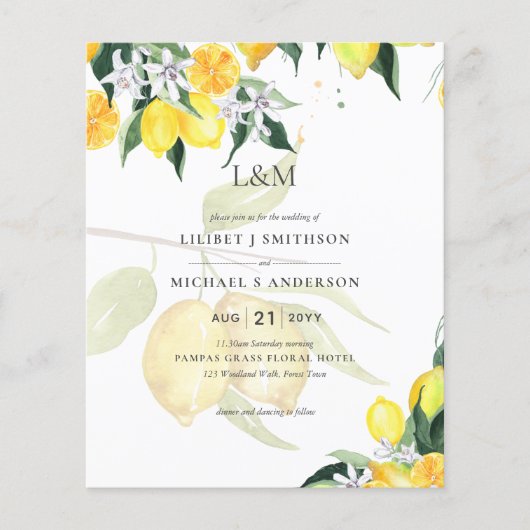 LeahG Citrus Yellow Lemons Wedding Invites Flyer (Vorne)