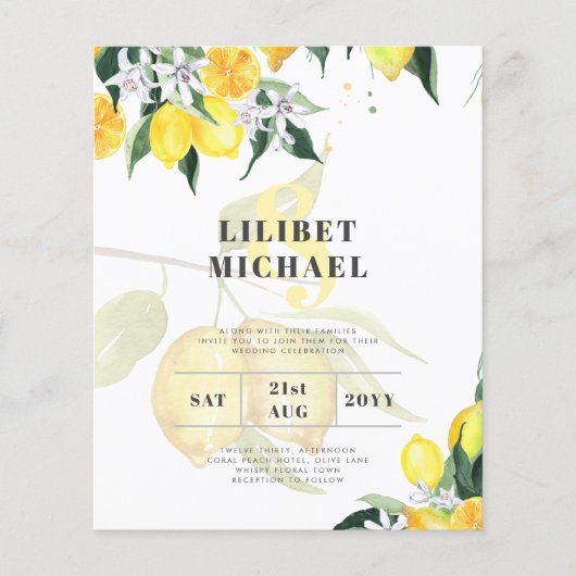 LeahG Citrus Yellow Lemons Wedding Invites Flyer (Vorne)