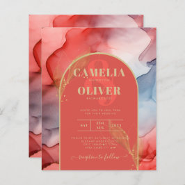 LeahG Coral Navy Blue Gold INK Wedding INVITE