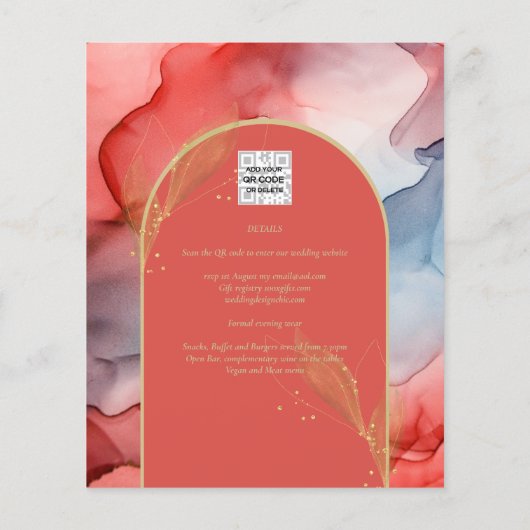 LeahG Coral Navy Blue Gold INK Wedding INVITE (Rückseite)