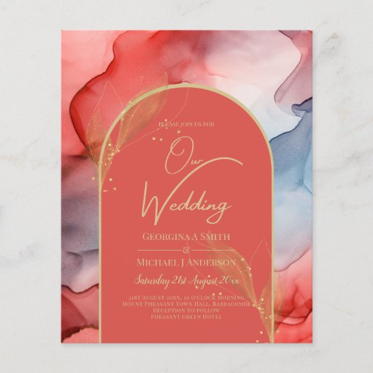 LeahG Coral Navy Blue Gold INK Wedding INVITE (Vorderseite)
