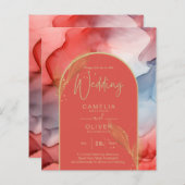 LeahG Coral Navy Blue Gold INK Wedding INVITE (Vorne/Hinten)