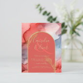 LeahG Coral Navy Blue Gold INK Wedding INVITE (Stehend Vorderseite)