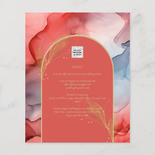 LeahG Coral Navy Blue Gold INK Wedding INVITE (Rückseite)