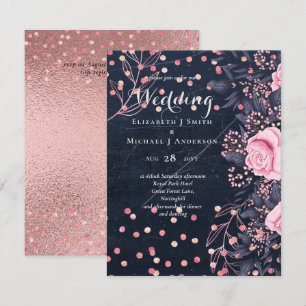 LeahG Denim Blau Roségold Rosa Blumen Hochzeit