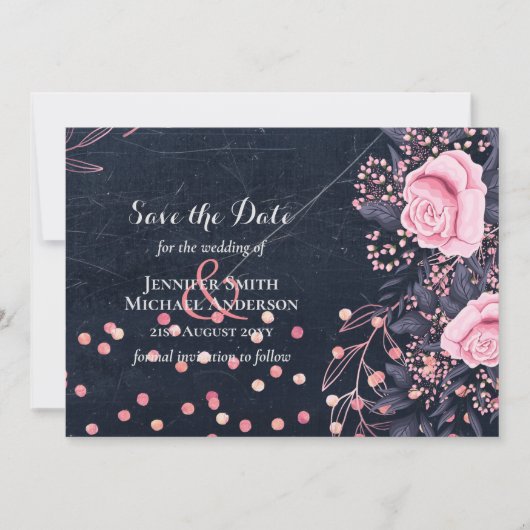 LeahG Denim Blue Rosegold Pink Floral Wedding (Vorderseite)