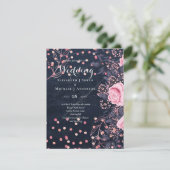 LeahG Denim Blue Rosegold Pink Floral Wedding (Stehend Vorderseite)