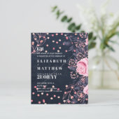 LeahG Denim Blue Rosegold Pink Floral Wedding (Stehend Vorderseite)