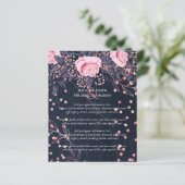 LeahG Denim Blue Rosegold Pink Floral Wedding (Stehend Vorderseite)