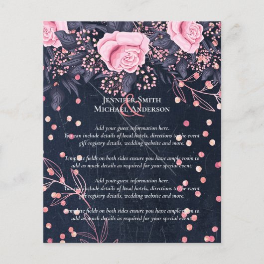 LeahG Denim Blue Rosegold Pink Floral Wedding (Vorderseite)