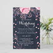 LeahG Denim Blue Rosegold Pink Floral Wedding (Stehend Vorderseite)