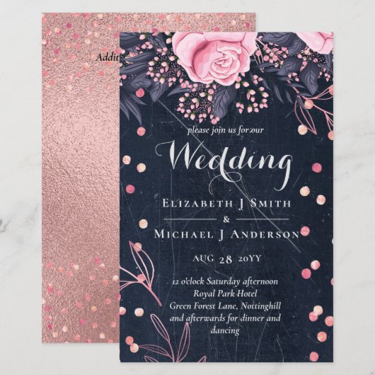 LeahG Denim Blue Rosegold Pink Floral Wedding (Vorne/Hinten)