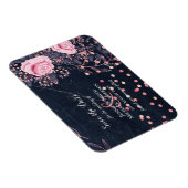 LeahG Denim Blue Rosegold Pink Floral Wedding Magnet (Rechte Seite)