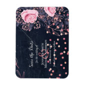 LeahG Denim Blue Rosegold Pink Floral Wedding Magnet (Vertikal)