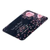 LeahG Denim Blue Rosegold Pink Floral Wedding Magnet (Linke Seite)