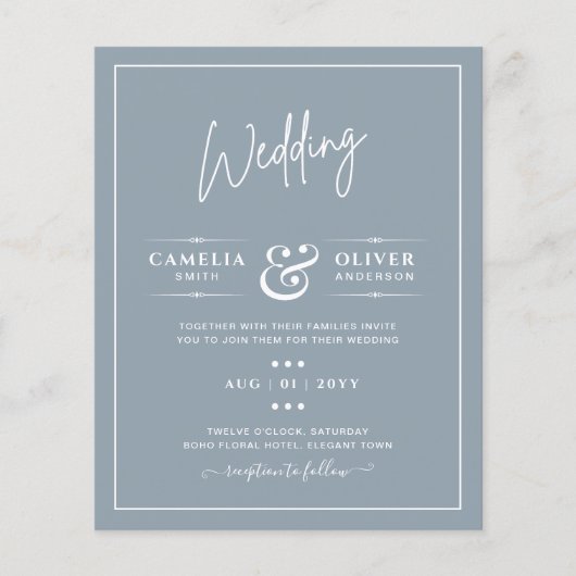 LeahG Dusty Blue Monochrome Wedding Einladung Flyer (Vorne)