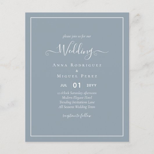 LeahG Dusty Blue Monochrome Wedding Einladung Flyer (Vorne)
