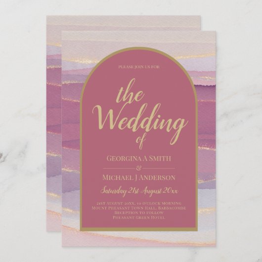 LeahG Dusty Rose Lavender Gold Wedding Einladung (Vorne/Hinten)