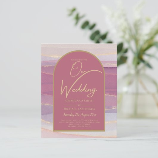 LeahG Dusty Rose Lavender Gold Wedding Einladung (Stehend Vorderseite)