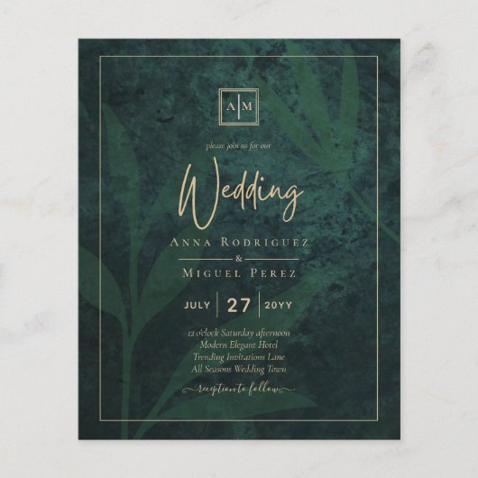 LeahG Emerald Forest Green Gold Wedding Einladung (Vorderseite)