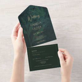 LeahG Emerald Forest Green Gold Wedding Einladung