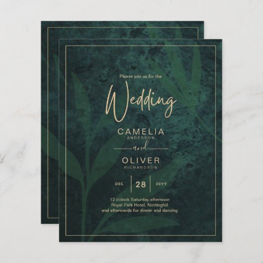 LeahG Emerald Forest Green Gold Wedding Einladung (Vorne/Hinten)