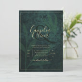 LeahG Emerald Forest Green Gold Wedding Einladung (Stehend Vorderseite)