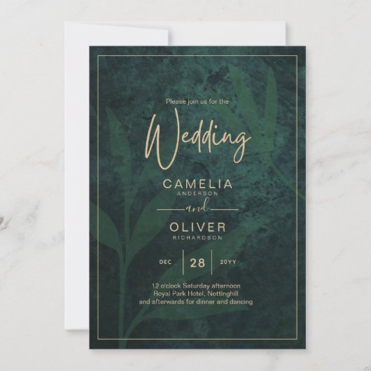 LeahG Emerald Forest Green Gold Wedding Einladung (Vorderseite)