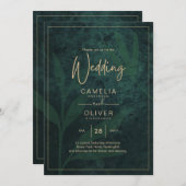 LeahG Emerald Forest Green Gold Wedding Einladung (Vorne/Hinten)